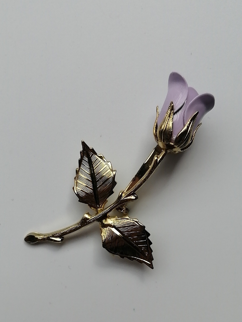 Vintage 1960s Brooch Elegant Lavender Colour Rose Bud Gold Unisex